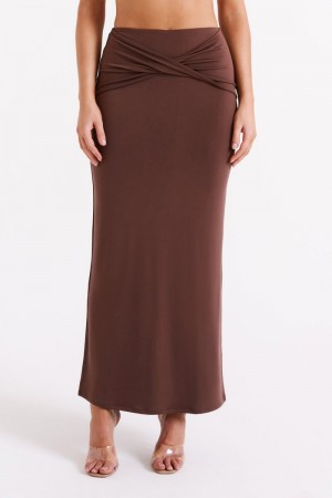 Women's Meshki Ceri Maxi Twist Skirts Brown Australia | J2M-9604