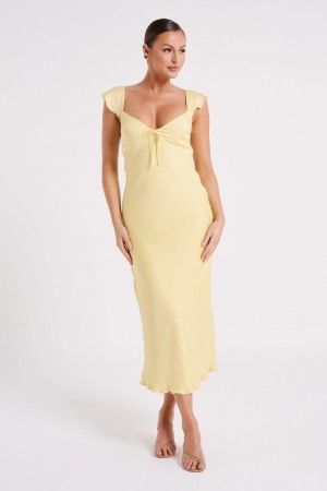 Women's Meshki Chantal Short Sleeve Satin Midi Dress Yellow Australia | K0E-7489