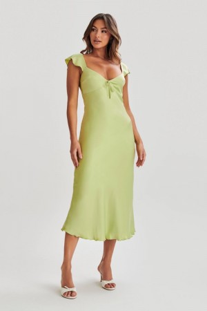 Women's Meshki Chantal Short Sleeve Satin Midi Dress Green Australia | Y2D-4090