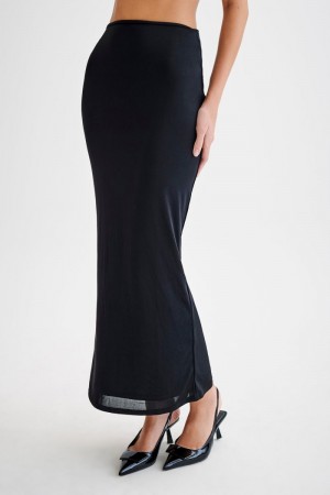 Women's Meshki Charlene Slinky Midi Skirts Black Australia | I0G-8928