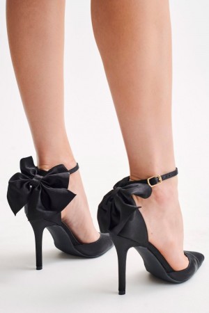 Women's Meshki Charmed Satin Bow Heels Black Australia | T4D-3024