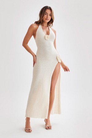 Women's Meshki Cherie Knit Halter Maxi Dress White Australia | O3I-7918