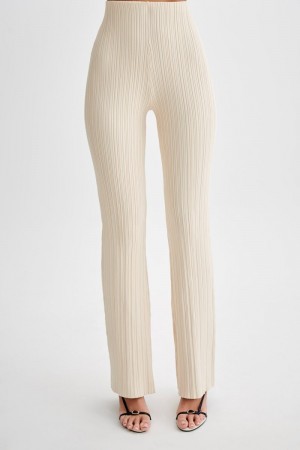 Women's Meshki Chiara Straight Leg Rib Knit Pants Cream Australia | V5F-4440