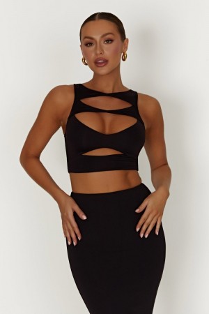 Women's Meshki Chloe Cut Out Crop Tops Black Australia | N1Y-1833