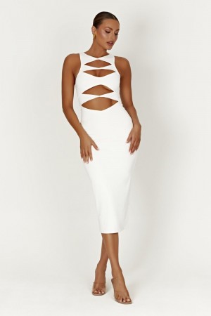 Women's Meshki Chloe Cut Out Maxi Dress White Australia | L9H-9075