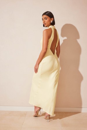 Women's Meshki Claire Matte Satin Drape Back Maxi Dress Light Yellow Australia | R9J-0584