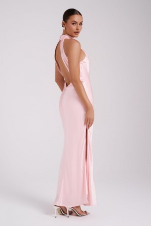 Women's Meshki Claire Satin Drape Back Maxi Dress Rose Australia | Y1V-0584