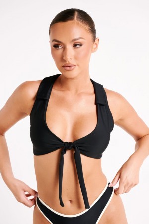 Women's Meshki Clarita Recycled Tie Up Bikini Top Bikinis Black Australia | E0N-7652