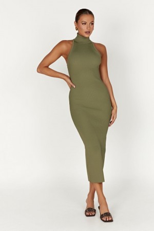 Women's Meshki Connie Turtleneck Knit Midi Dress Olive Australia | Q3S-9543