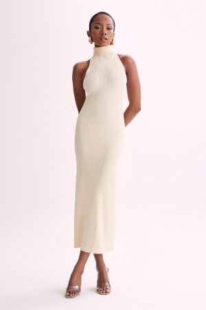 Women's Meshki Connie Turtleneck Knit Midi Dress Cream Australia | E1Q-7747