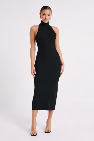 Women's Meshki Connie Turtleneck Knit Midi Dress Black Australia | F1P-3585