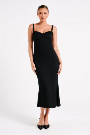 Women's Meshki Constance Cupped Midi Dress Black Australia | J5H-3788