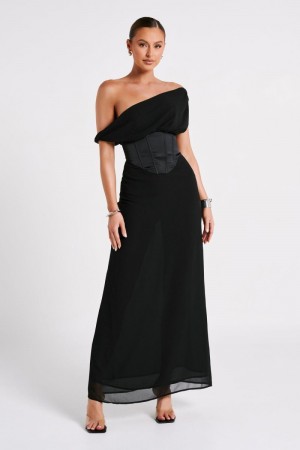 Women's Meshki Courtney Chiffon Maxi Dress Black Australia | M1Z-1971