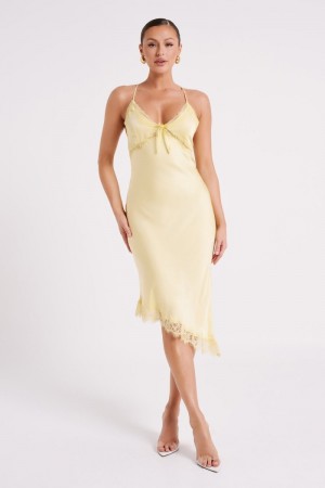 Women's Meshki Crawford Satin Midi Dress Yellow Australia | R3L-5650