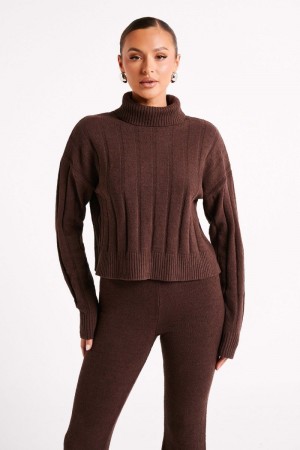 Women's Meshki Cupid Long Sleeve Turtle Neck Jumper Chocolate Australia | G5T-8944