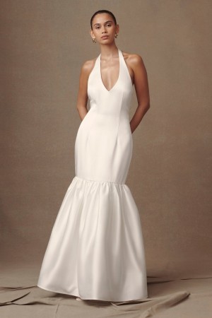 Women's Meshki Danica Satin Halter Wedding Gown Wedding Dress White Australia | R1W-9729