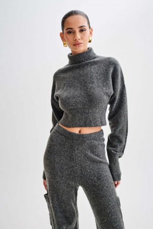 Women's Meshki Darius Turtleneck Knit Crop Tops Deep Grey Australia | M9P-2862