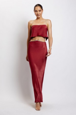 Women's Meshki Dayana Diamante Maxi Skirts Dark Red Australia | H3L-3137