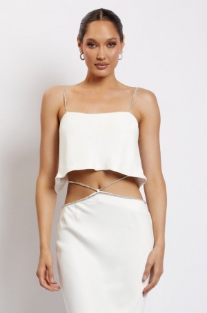 Women's Meshki Dayana Straight Cut Crop Tops White Australia | U2Q-8291