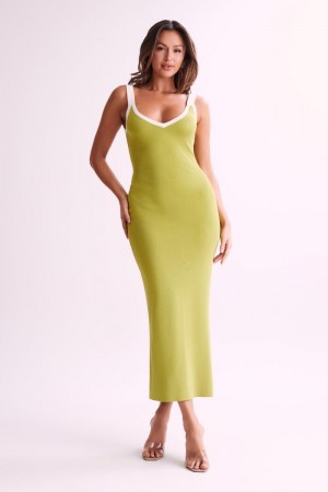 Women's Meshki Debbi Contrast Knit Midi Dress Green Australia | U8S-6409