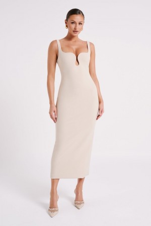 Women's Meshki Dimi Scoop Neck Midi Dress Cream Australia | U8R-9985