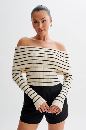 Women's Meshki Dominica Off Shoulder Knit Tops White Australia | E2P-4710