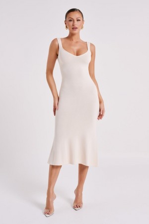 Women's Meshki Easton Knit Midi Dress White Australia | V5V-5335