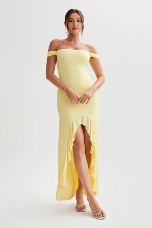 Women's Meshki Eisley Slinky Off Shoulder Maxi Dress Yellow Australia | B7J-7399