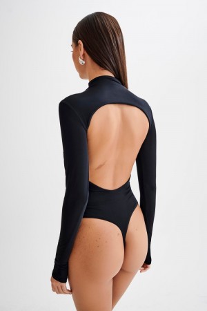 Women's Meshki Elani Slinky High Neck Bodysuit Black Australia | K1S-0109