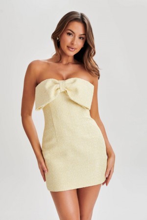 Women's Meshki Elizabeth Tweed Bow Mini Dress Lemon Australia | O6Q-9363