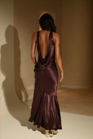 Women's Meshki Ellison Satin Cowl Gown Wedding Dress Dark Chocolate Australia | P7Y-0998