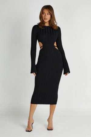 Women's Meshki Elodie Knit Midi Dress Black Australia | Y0Y-1582