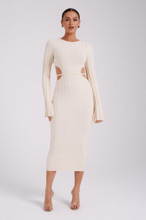 Women's Meshki Elodie Knit Midi Dress Cream Australia | A4P-6206