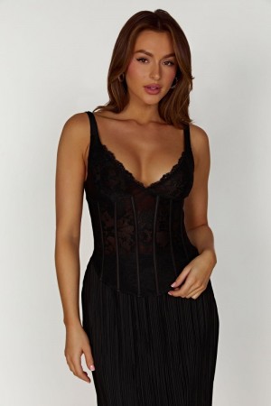 Women's Meshki Elsie Lace Bustier Tops Black Australia | X7D-8467