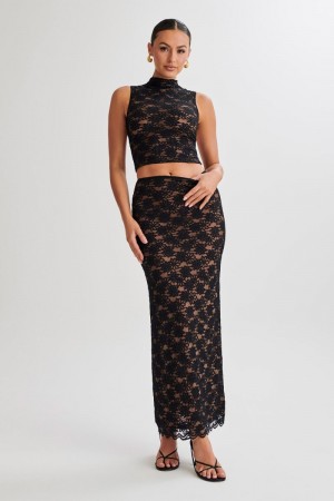 Women's Meshki Elska Lace Maxi Skirts Black Australia | P5Y-2823