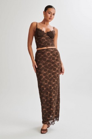 Women's Meshki Elska Lace Maxi Skirts Chocolate Australia | C1E-5569