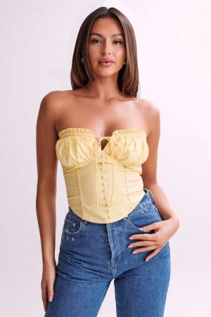 Women's Meshki Embry Ruched Strapless Tops Lemon Australia | F1T-2737