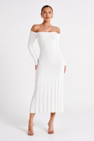 Women's Meshki Emmeline Long Sleeve Rib Knit Midi Dress White Australia | T0S-5687