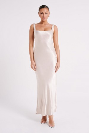 Women's Meshki Ensley Satin Maxi Dress Beige Australia | F8F-5798