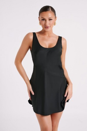 Women's Meshki Enya Satin Slip Mini Dress Black Australia | G9H-8027