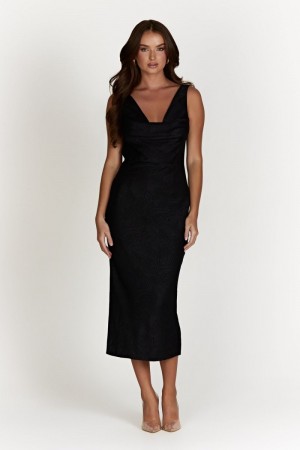 Women's Meshki Fallon Cowl Midi Dress Black Australia | R7K-0241