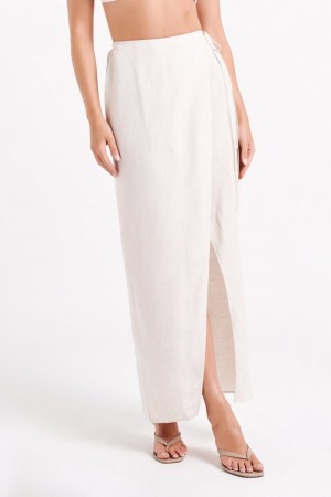 Women's Meshki Fatima Linen Wrap Maxi Skirts White Australia | Z4J-3741