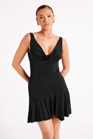 Women's Meshki Floriana Ruffle Mini Dress Black Australia | E3F-1883