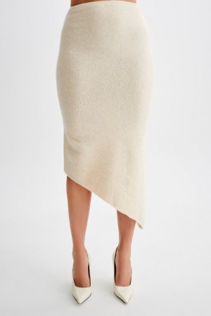 Women's Meshki Genevieve Asymmetrical Knit Midi Skirts Cream Australia | K6U-6420