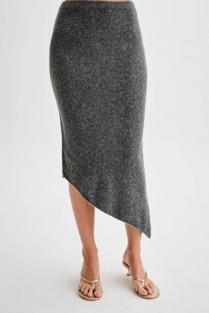 Women's Meshki Genevieve Asymmetrical Knit Midi Skirts Deep Grey Australia | L7I-1781