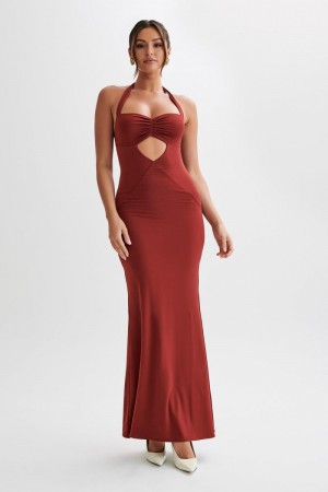 Women's Meshki Ginevra Slinky Halter Maxi Dress Red Australia | W4V-5835