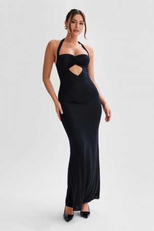 Women's Meshki Ginevra Slinky Halter Maxi Dress Black Australia | V1P-8395