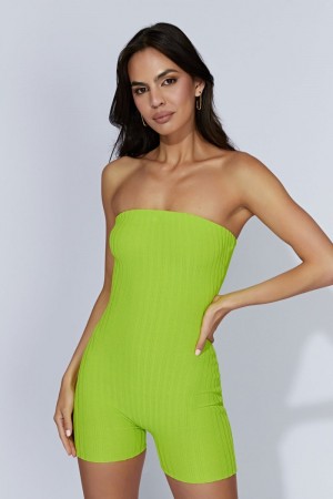 Women's Meshki Ginny Strapless Knitted Playsuit Green Australia | S0B-4042