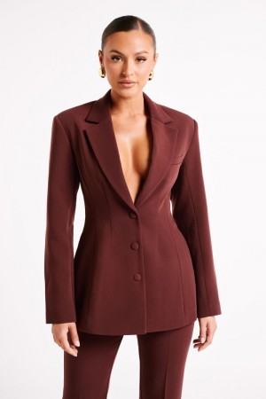 Women's Meshki Greer Hourglass Suiting Blazers Dark Chocolate Australia | L4K-4589