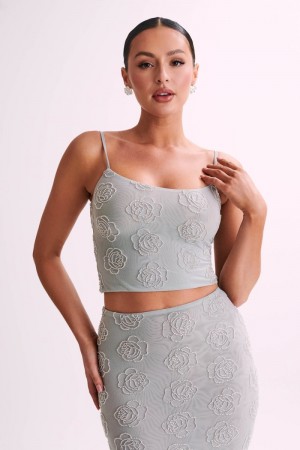 Women's Meshki Greta Rose Beaded Camisole Silver Australia | I5B-9577